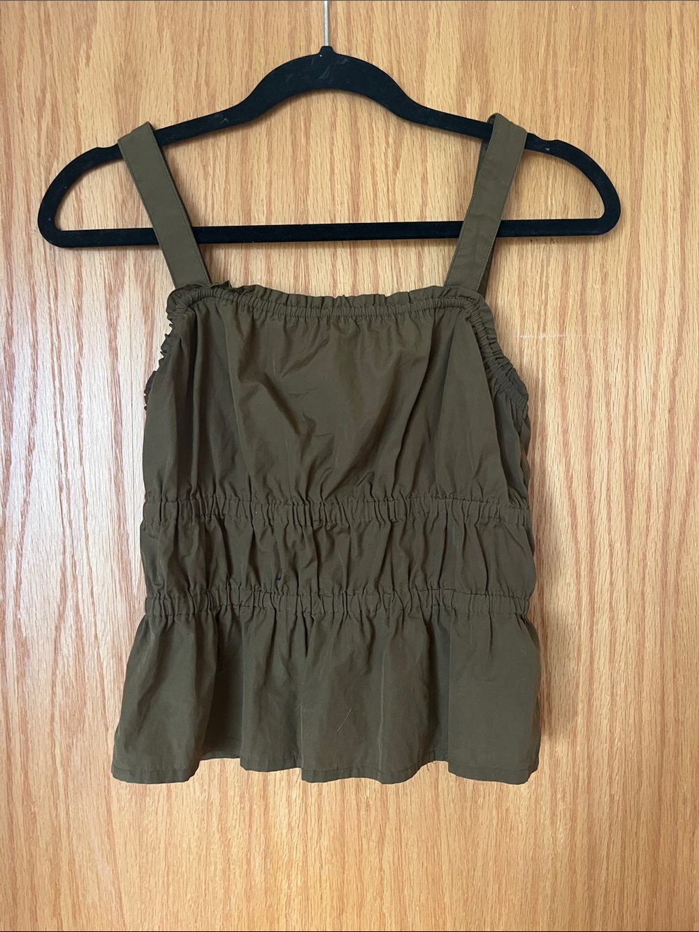 Madewell Olive Smocked Peplum Tank Top